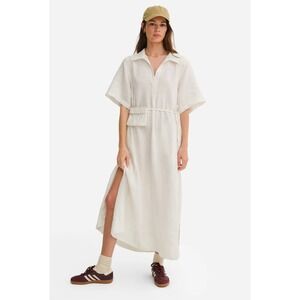 Mate the Label Women's Organic Linen Belt Maxi Dress‎ Large in Salt Relaxed NEW